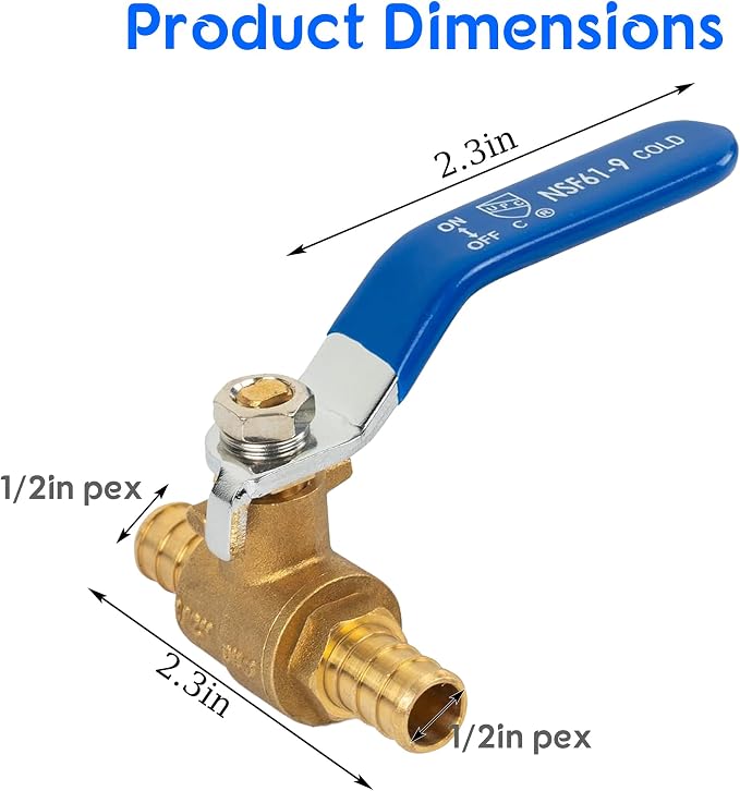 Hourleey 2 Pieces 1/2 Inch Pex Brass Full Port Shut Off Ball Valve HOT AND COLD - Image 2