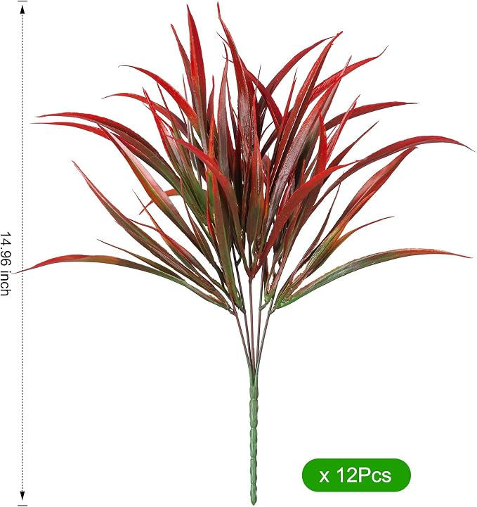 Ivydale 12Pcs Artificial Plants Outdoor Fake Plastic Grass Fall Decoration UV - Image 6