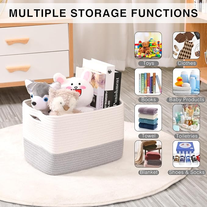 ICERZCZ Storage Baskets for Organizing Shelves, Woven Cotton Rope Bins for Baby - Image 4