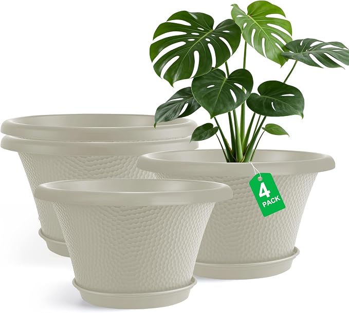 Quarut 12 Inch Pots for Plants, 4 Pack Large Flower Pots by Quarut