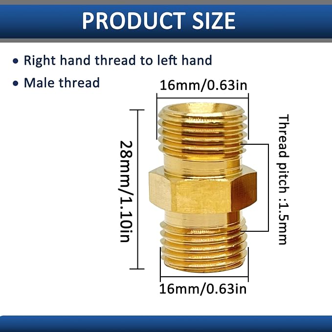 1 Pcs M16 x 1.5mm Male to M16 x 1.5mm Male Adapter, Welding Hose Coupler Adapte - Image 2