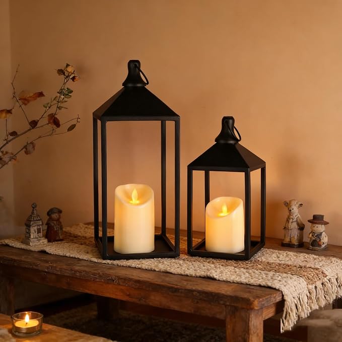 2 Pcs Black Decorative Metal Lanterns Farmhouse Lantern Decor - Image 4