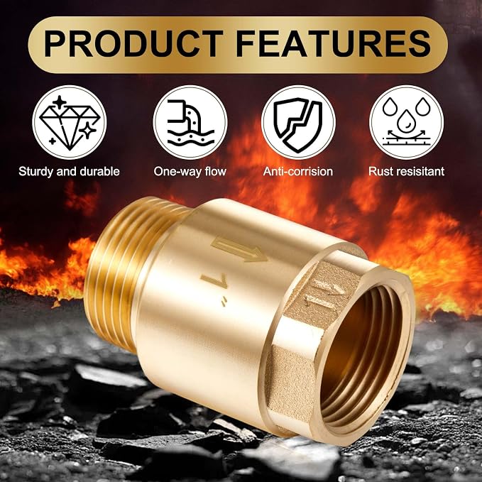 Zonon 2 Pcs 1 Inch Check Valve One Way Brass Non Return in Line Check Valve - Image 4