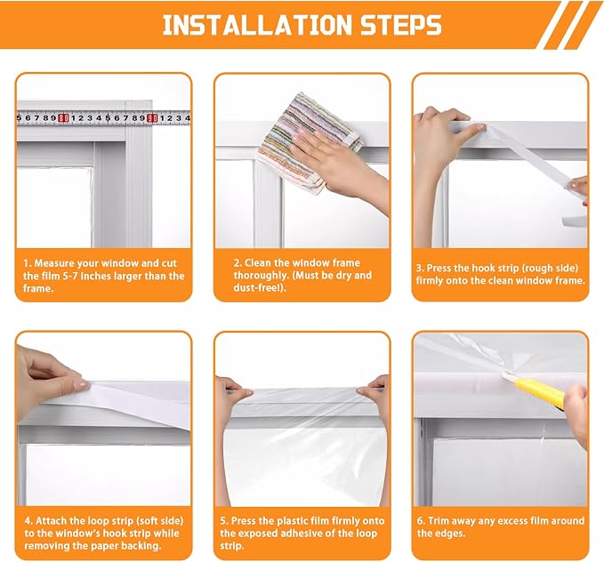 Window Insulation Kit 63 in x 10 ft Cuttable Transparent Film 180μm Thick - Image 7