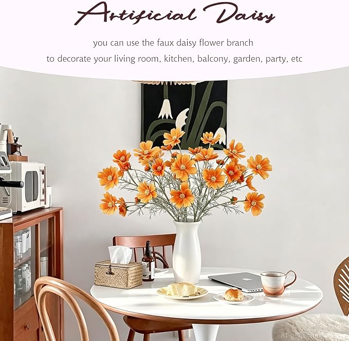 4 Pcs Orange 24" Tall Artificial Cosmos Flowers - Image 3