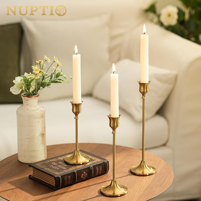 Candlestick Holders Taper Candle Holders, Brass Gold Candlestick Holder Set - Image 2