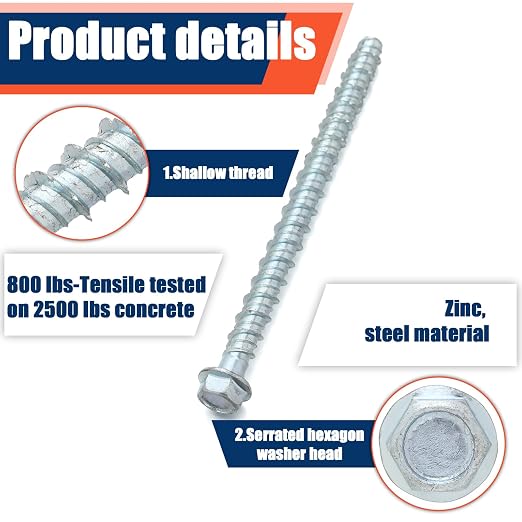 Tandefio 50 Pack 1/4 x 4 Concrete Anchors and Screw Kits Galvanized | Large - Image 3