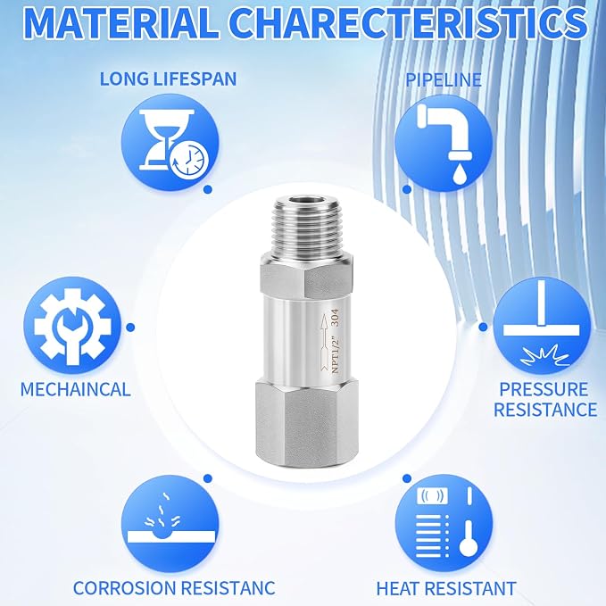 ChillWaves 304 Stainless Steel In-Line Split Check Valve 1/2" NPT Male x 1/2" - Image 5