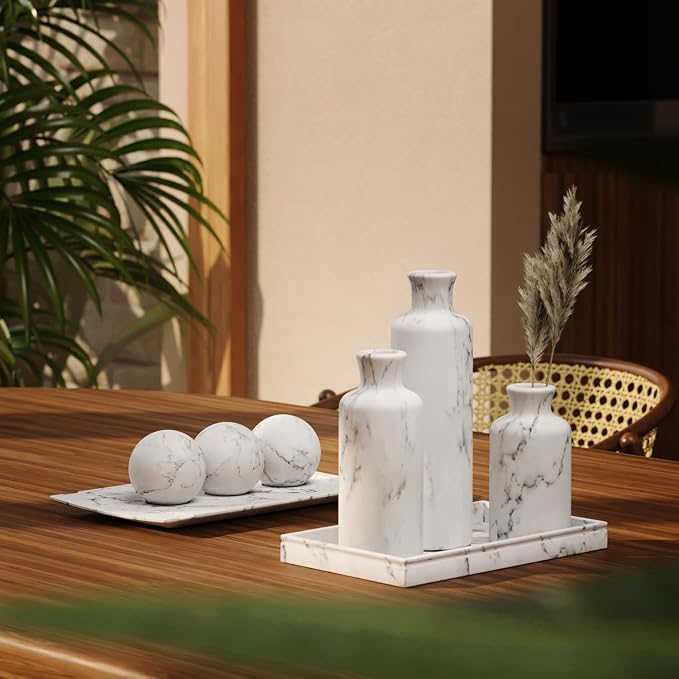 Creative Scents White Marble Look Vases Home Decor - Image 8