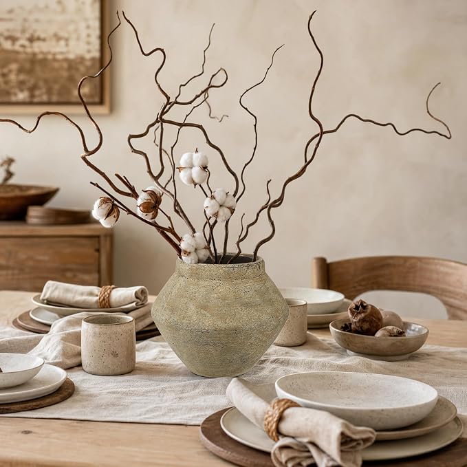 Briful Rustic Ceramic Vase 6'' Decorative Farmhouse Table Vase, Coffee Table - Image 2