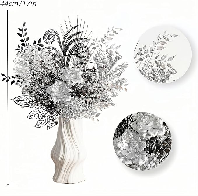 Black silver artificial decorative bouquet, Luxury Gothic silk flowers 17'' | - Image 5