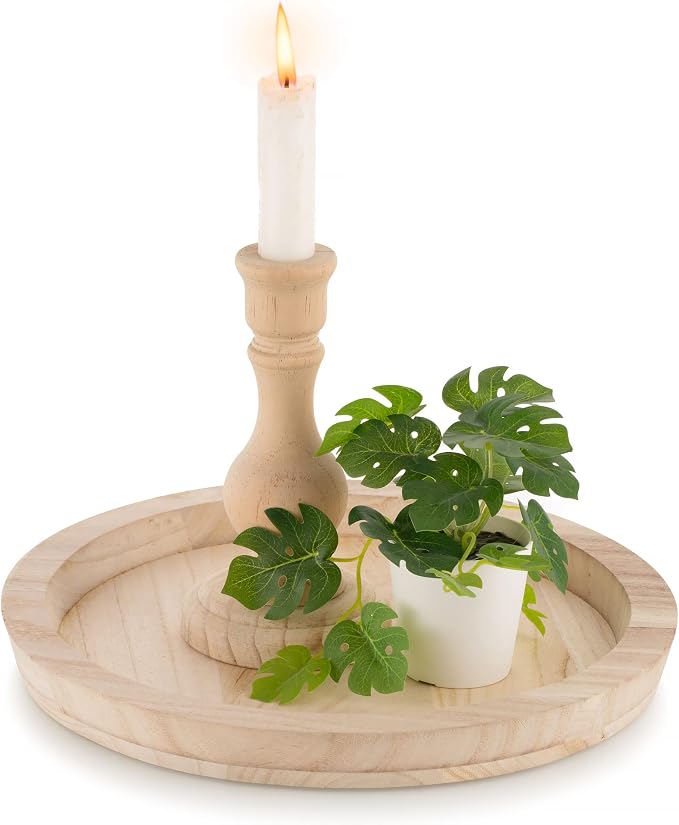 Hanobe Unfinished Round Wooden Craft Trays by Hanobe