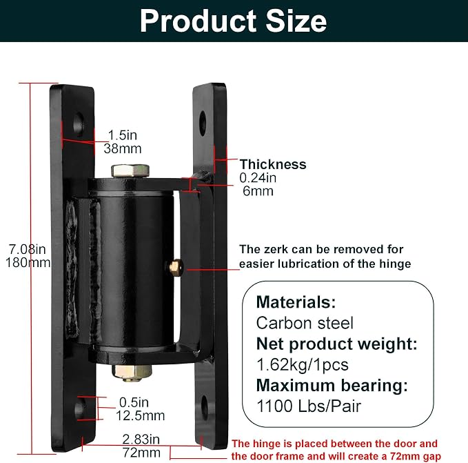 7in Heavy Duty Gate Hinges | 1100 lbs Max Load, 90° In/Outward Smooth open - Image 2