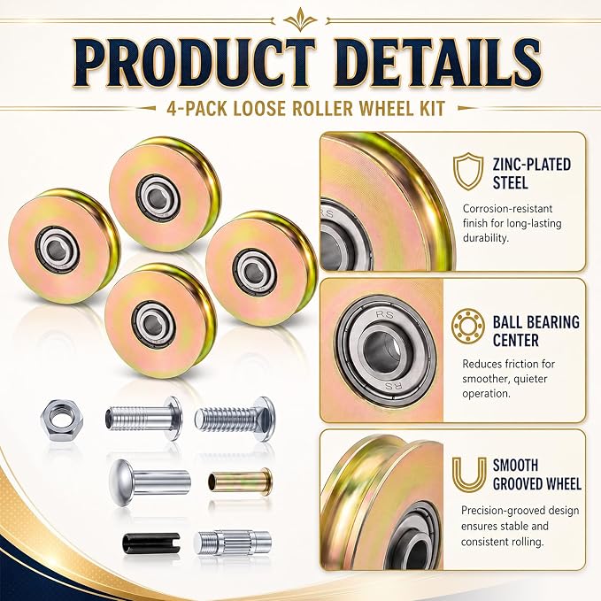 Therwen 4 Pcs 1-1/2 Inch Sliding Door Rollers Patio Roller Kit Sliding Wheels - Image 3