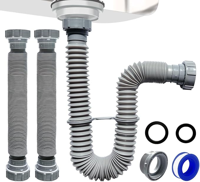 VIVIDA 1-1/2" Kitchen Sink Drain Pipe 2-Pack, Flexible Sink P Trap by VIVIDA