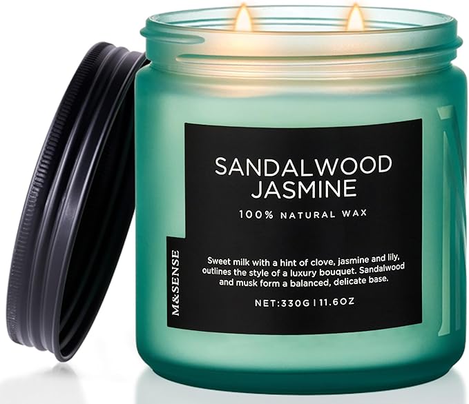 M&SENSE Sandalwood Jasmine Home Scented Candles, 11.6oz Organic Soy Wax | 70 by MSENSE