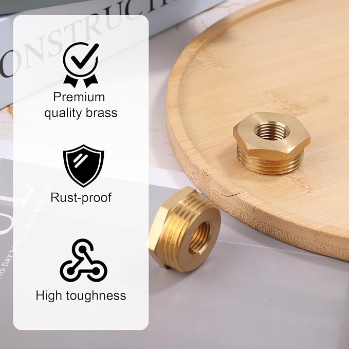 2pcs Brass Reducer Hex Bushing, 3/4" NPT Male to 1/4" NPT Female Adapter | - Image 3