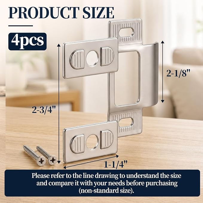 Blulu 4 Set 2-3/4" x 2-1/8" Adjustable Door Strike Plate, Door Collision Plate - Image 2