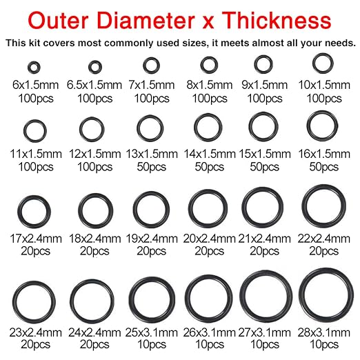 KOOTANS 1200Pcs Nitrile Rubber O Ring Kit 24 Sizes O Rings Assortment Kit Set - Image 2