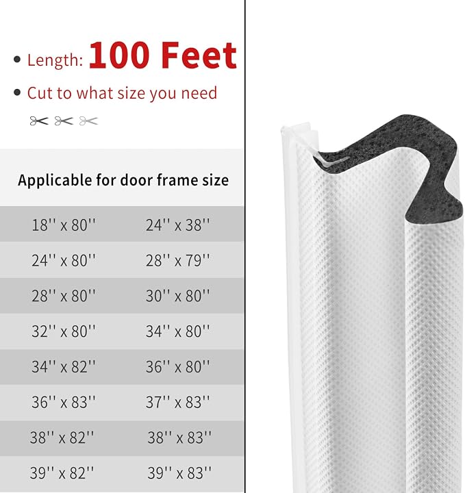 100 Feet Kerf Door Weather Stripping Door Seal, Long Reach V-Shaped Door Seal - Image 5