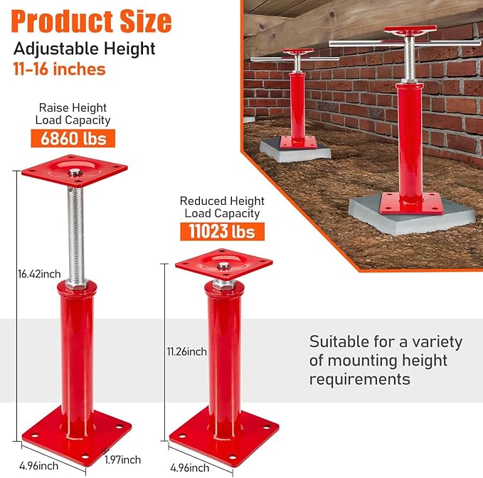 2 Pack House Floor Jacks, 11023 LBS Max Load | Adjustable House Leveling Post - Image 4