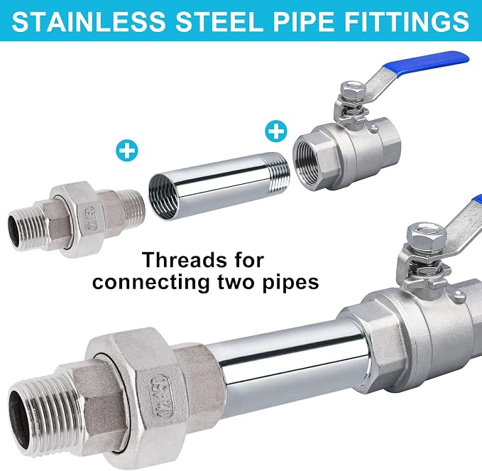 2PCS Cast Pipe Fittings Union, 1/2" NPT Male x 1/2" NPT Male 304 Stainless - Image 6