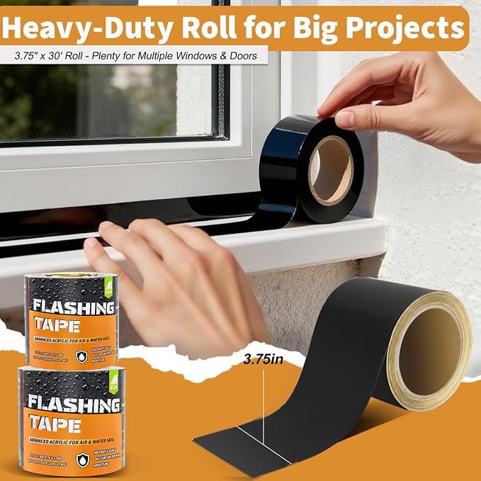 Flashing Tape for Windows and Doors, 3.75 in x 30 ft, 3 Rolls, Acrylic Adhesive - Image 6
