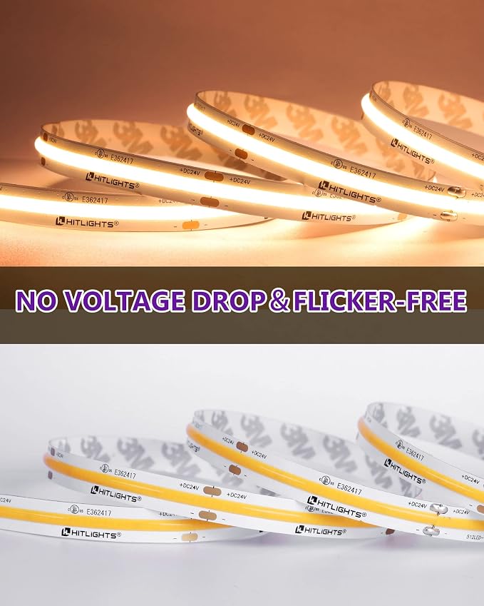 HitLights COB LED Strip Lights Warm White 2700K, 16.4ft 24V Tape, UL Listed | - Image 8