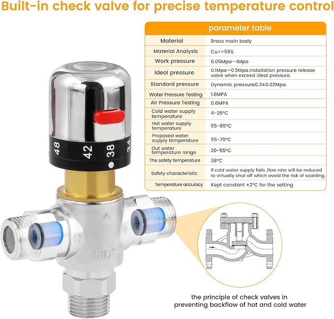 Brass Thermostatic Mixing Valve | G1/2" Male Connections, Water Temperature - Image 4