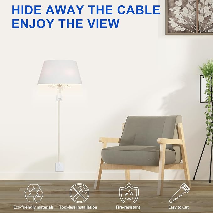 ZhiYo 68" Cord Hider for 1 Cable, Small Beige Wire Covers, 0.6" W x 0.4" H | - Image 3