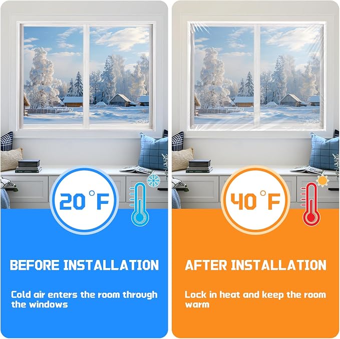 Window Insulation Kit 63 in x 10 ft Cuttable Transparent Film 180μm Thick - Image 6