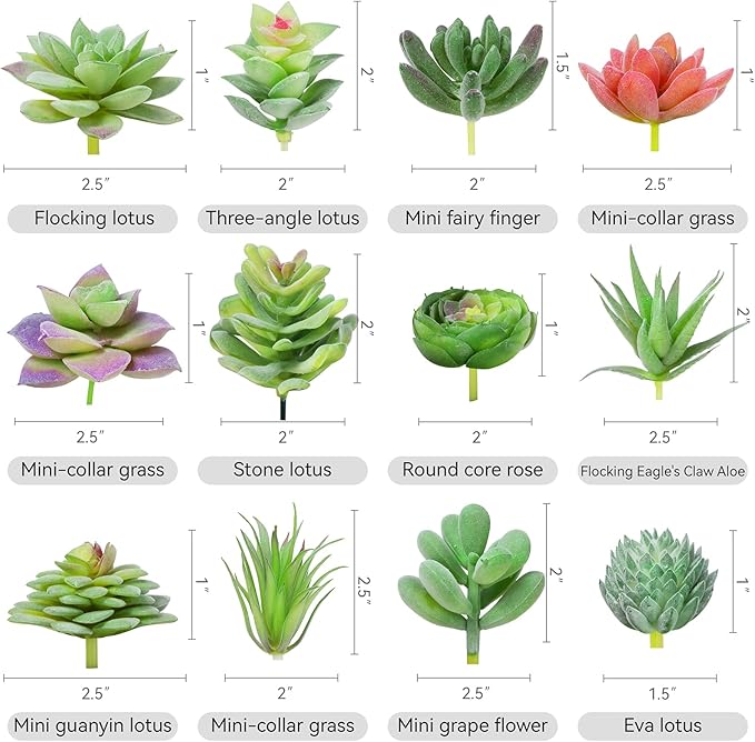 HappyHapi 12 Pcs Artificial Succulents, Mini Fake Plants Unpotted | Flocked - Image 2