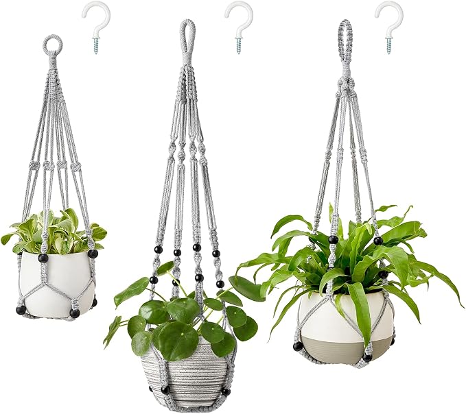 Mkono 3 Pack Macrame Plant Hangers Hanging Planters by Mkono
