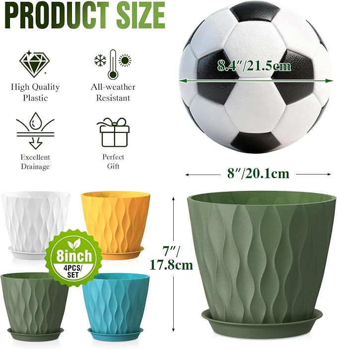 8 Inch Plant Pots 4 Pack Plastic Planters - Image 3