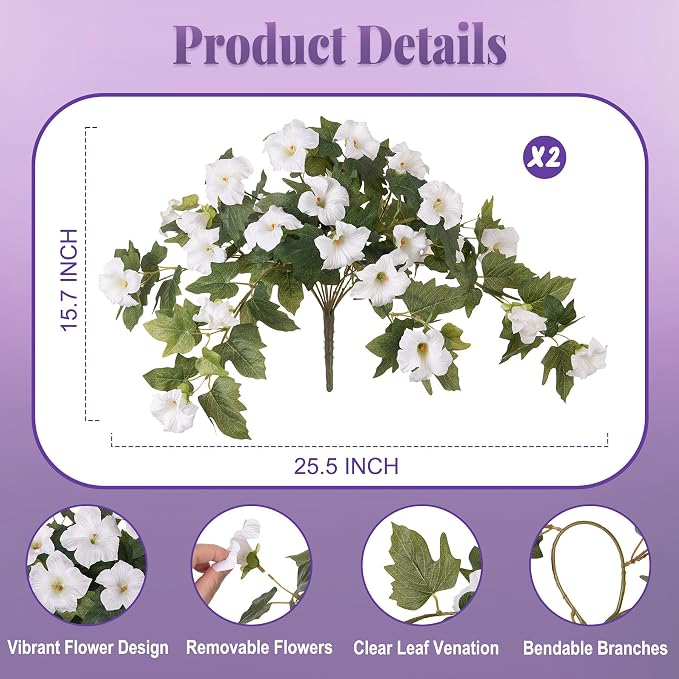 Ammyoo 2PCS Artificial Petunias Flowers Fake Plants - Image 2