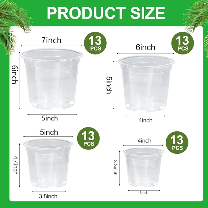 52 Pack 7/6/5/4 Inch Clear Nursery Pots - Image 2