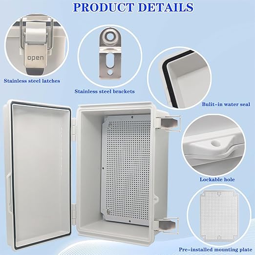 Waterproof Electrical Box, IP67 Junction Box Stainless Steel Latch Hinged Grey - Image 3
