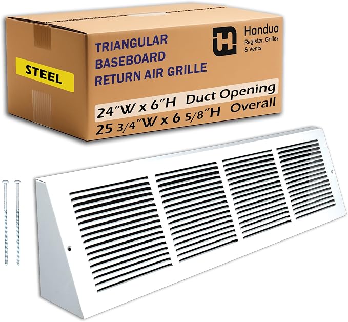 Fits 24x6 Duct Opening | Steel Triangular Baseboard Return Air Grille by Handua by Handua