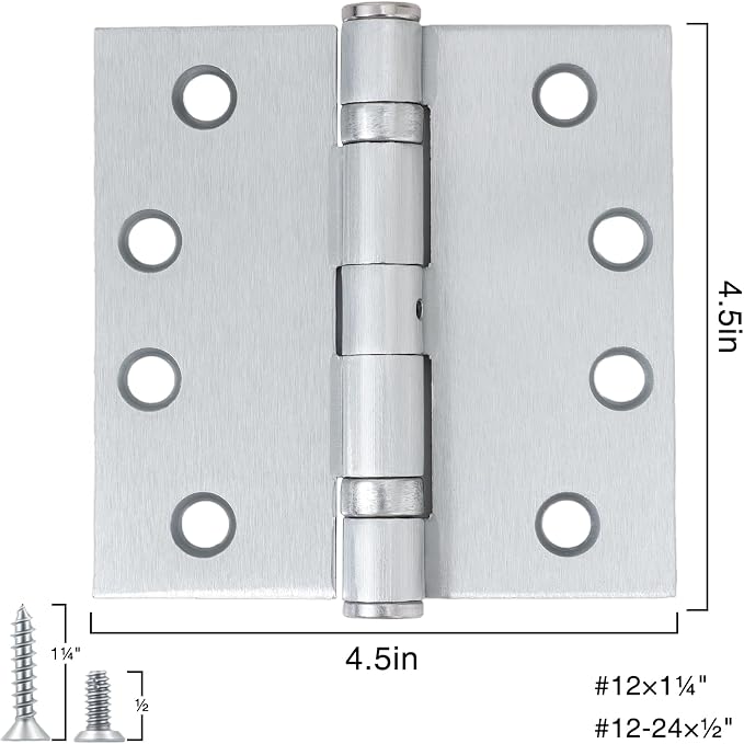 TDCHINGES Heavy Duty Door Hinges Satin Chrome 4.5 Inch x 4 1/2" Square | 1 Pack - Image 2