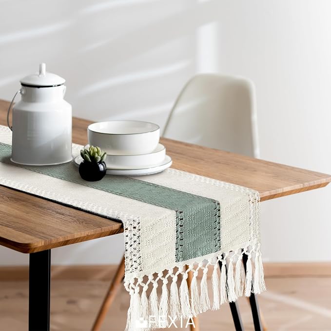 Boho Table Runner for Home Decor 12x72 Sage Green Fall Decorations | 72 Inches - Image 5