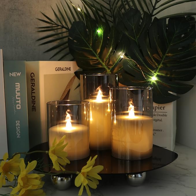 GenSwin Glass Flameless Led Candles Battery Operated Remote Timer Black | - Image 5