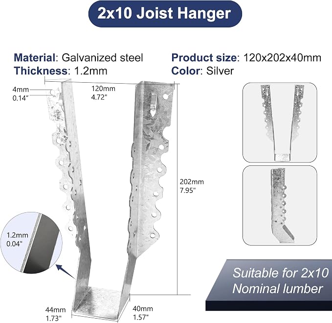 Joist Hangers 2x10 for Wood 18 Gauge Galvanized Face Mount Joist Hanger Bracket - Image 3