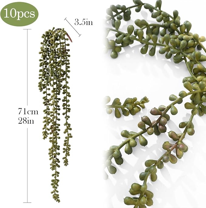 10 Pcs Fall Artificial Succulents Hanging Plants, Fake String of Pearls - Image 2