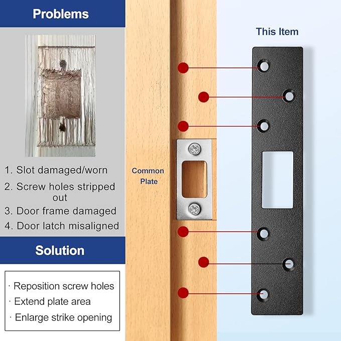 Extra Long Deadbolt Strike Plates 7", 2 Pack, Reinforced Striker | Enlarged - Image 2