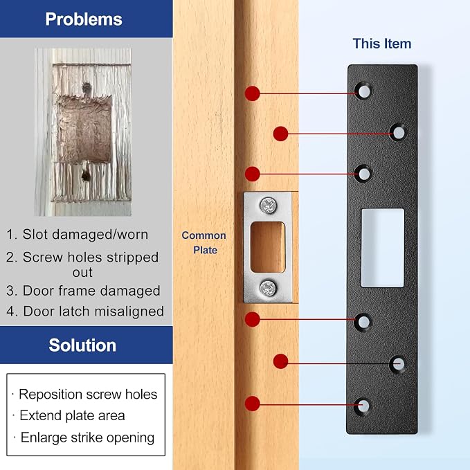 Extra Long Deadbolt Strike Plate 7", Heavy Duty Stainless Steel | Enlarged - Image 2