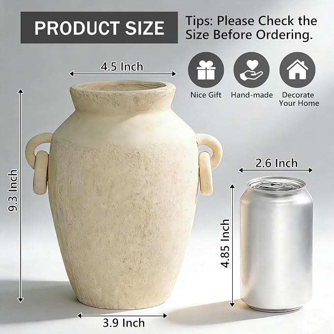 Ceramic Vase with Handles, 9.3 Inch Tall Vase - Image 2