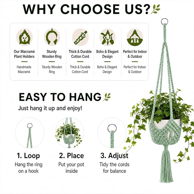 Shappy 1 Pack Boho Macrame Plant Hanger - Image 4