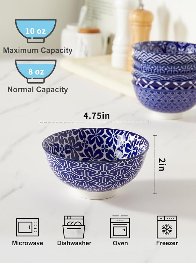 Metahom Small Bowls Set of 6, Ceramic Dessert Bowls, 10 Oz, Condiments - Image 2
