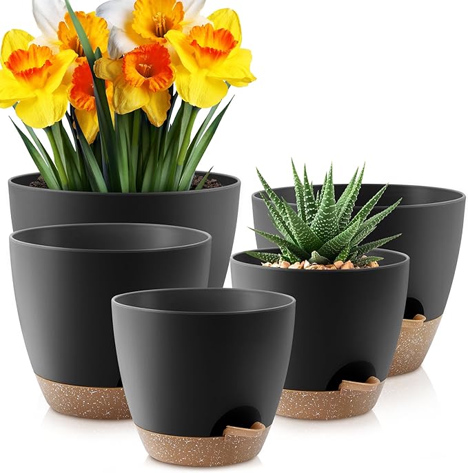 YNNICO Plant Pots 10/9/8/7.5/7 inch, Self Watering Planters by AFamilyofGardenLovers