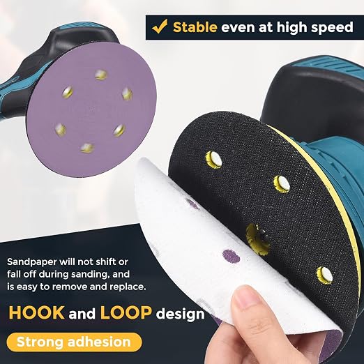HARFINGTON 10Pcs 5Inch Sanding Disc 8 Hole 80Grit Purple Aluminum Oxide | Hook - Image 3